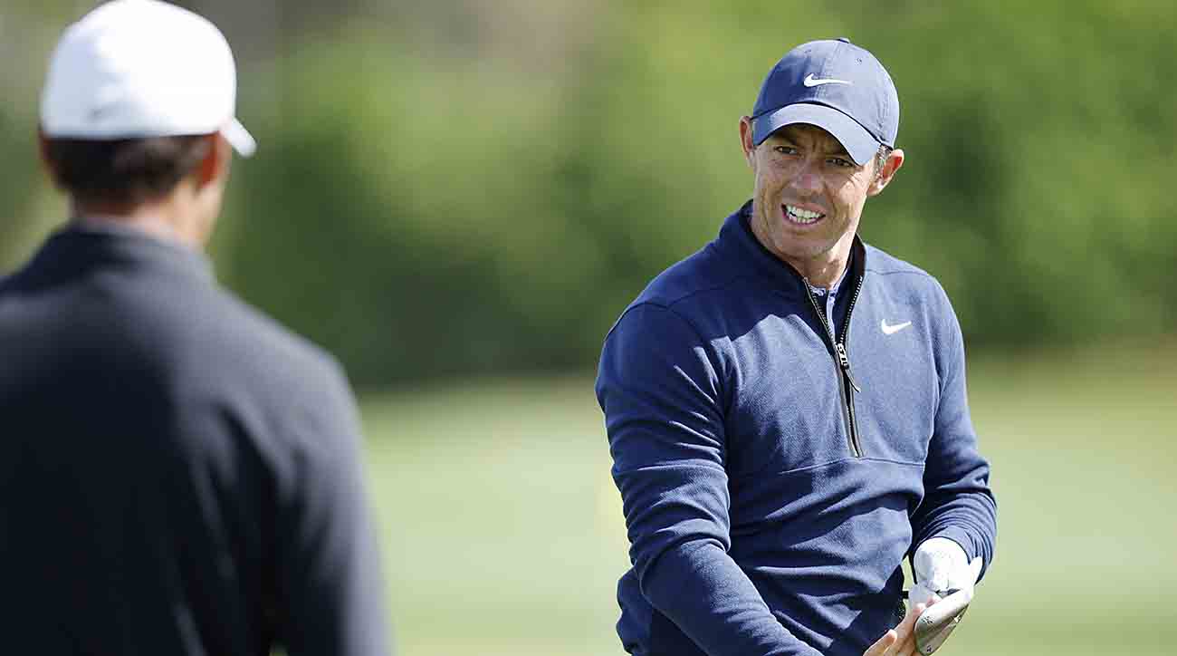 Rory McIlroy uses the practice area prior to the 2024 Players Championship at TPC Sawgrass in Ponte Vedra Beach, Fla.
